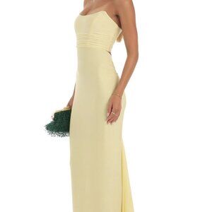 Lucy In The Sky Corset Strapless Maxi Dress in Yellow